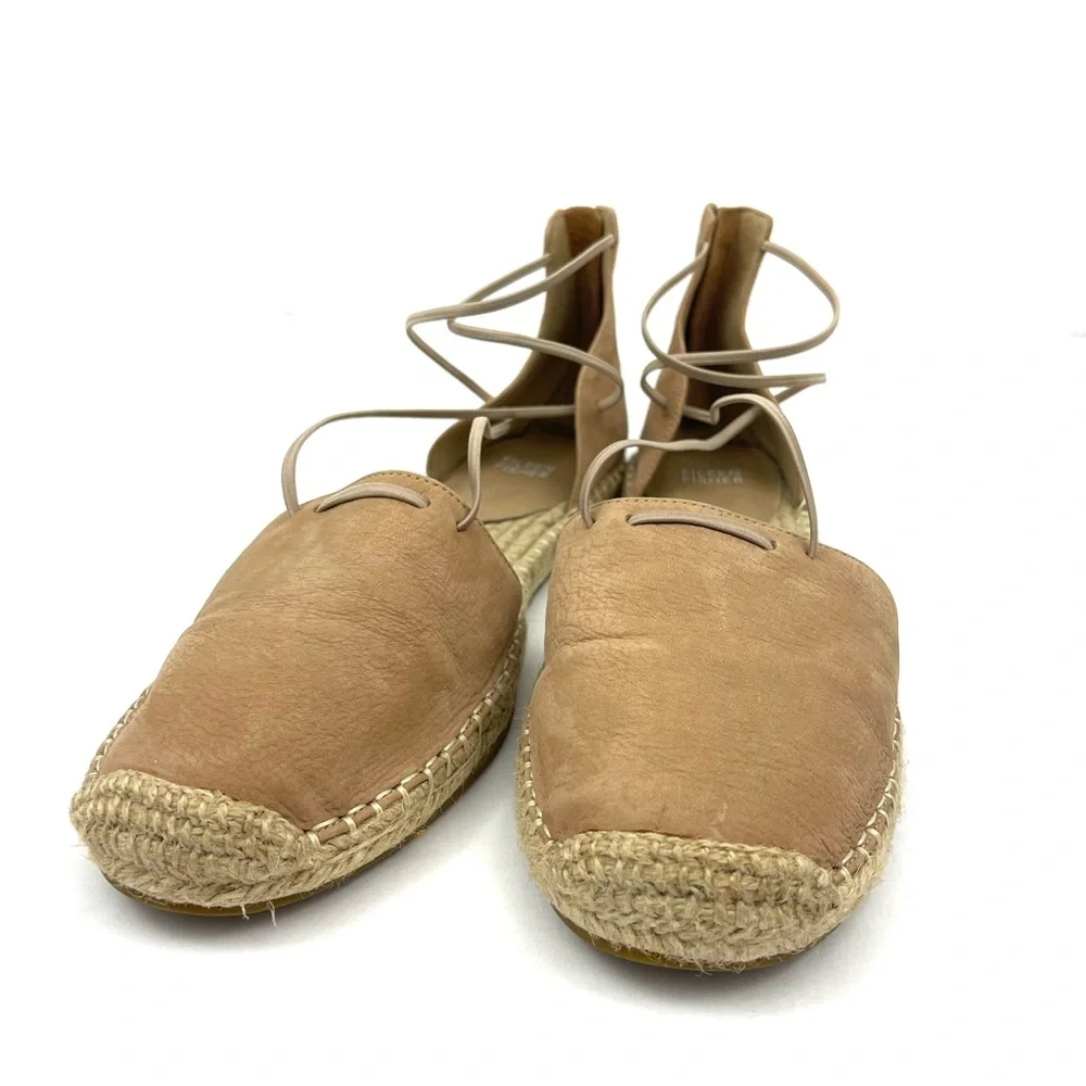 Eileen Fisher Flat Elastic Lace Espadrille Beige Nubuck Leather